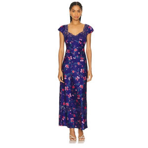 Free People Women's Butterfly Babe Midi Dress Navy Combo Size L NWT $198 Floral